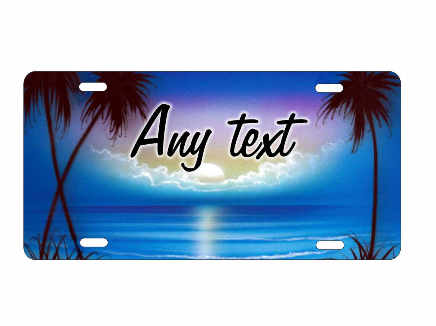 Airbrushed blue beach scene car tag personalized novelty decorative front license plate