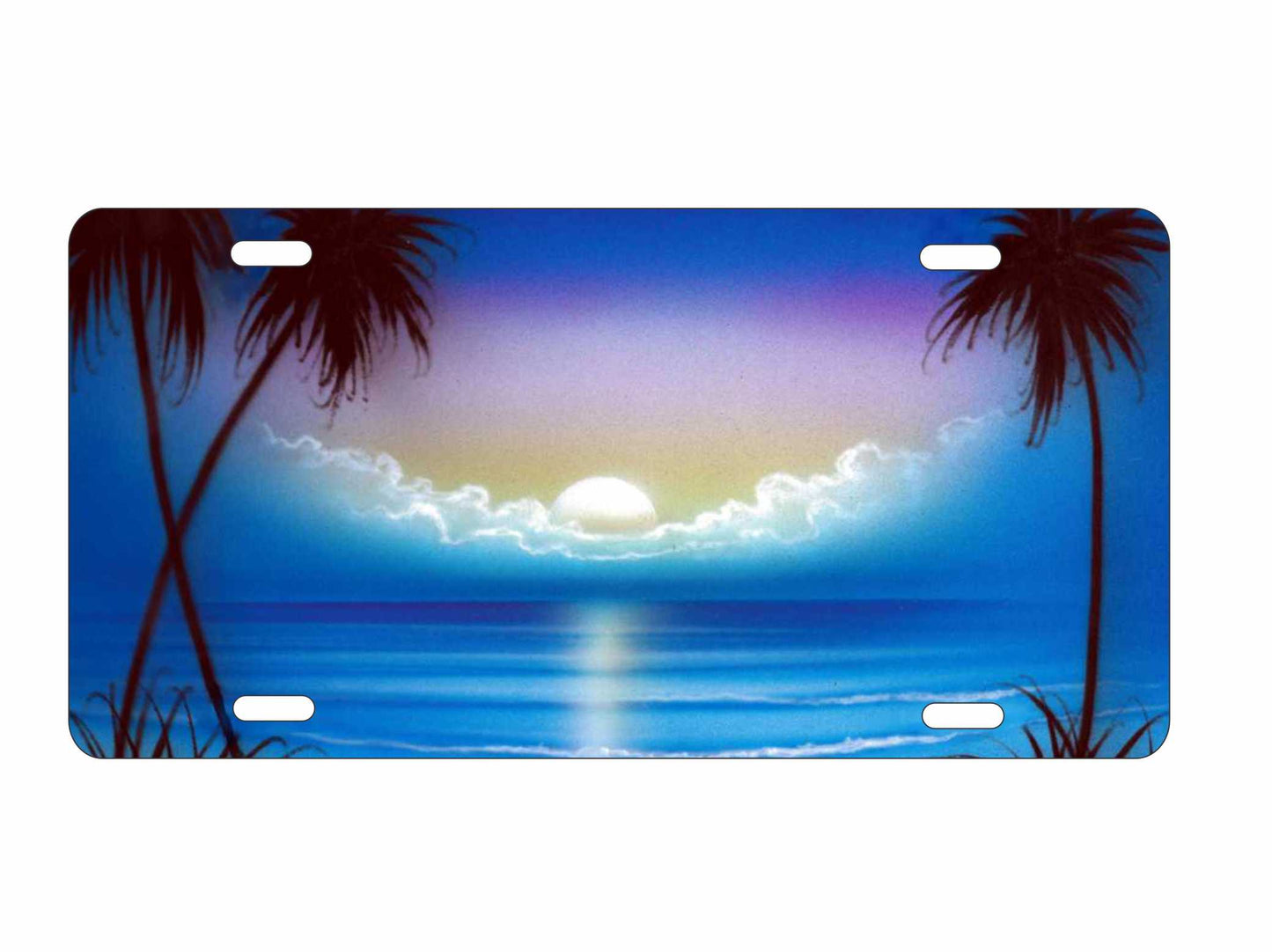 Airbrushed blue beach scene car tag personalized novelty decorative front license plate