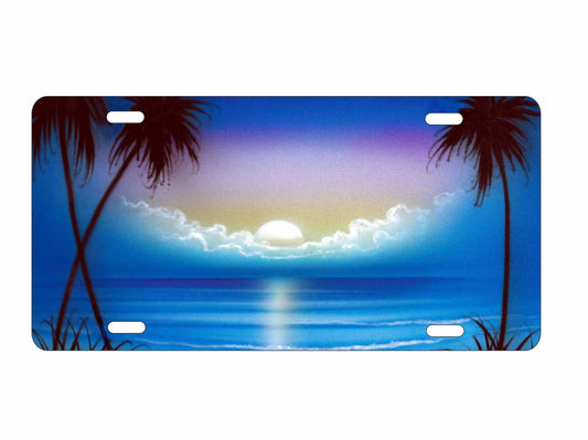 Airbrushed blue beach scene car tag personalized novelty decorative front license plate