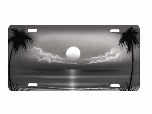 Airbrushed dark grey beach scene car tag personalized novelty decorative front license plate
