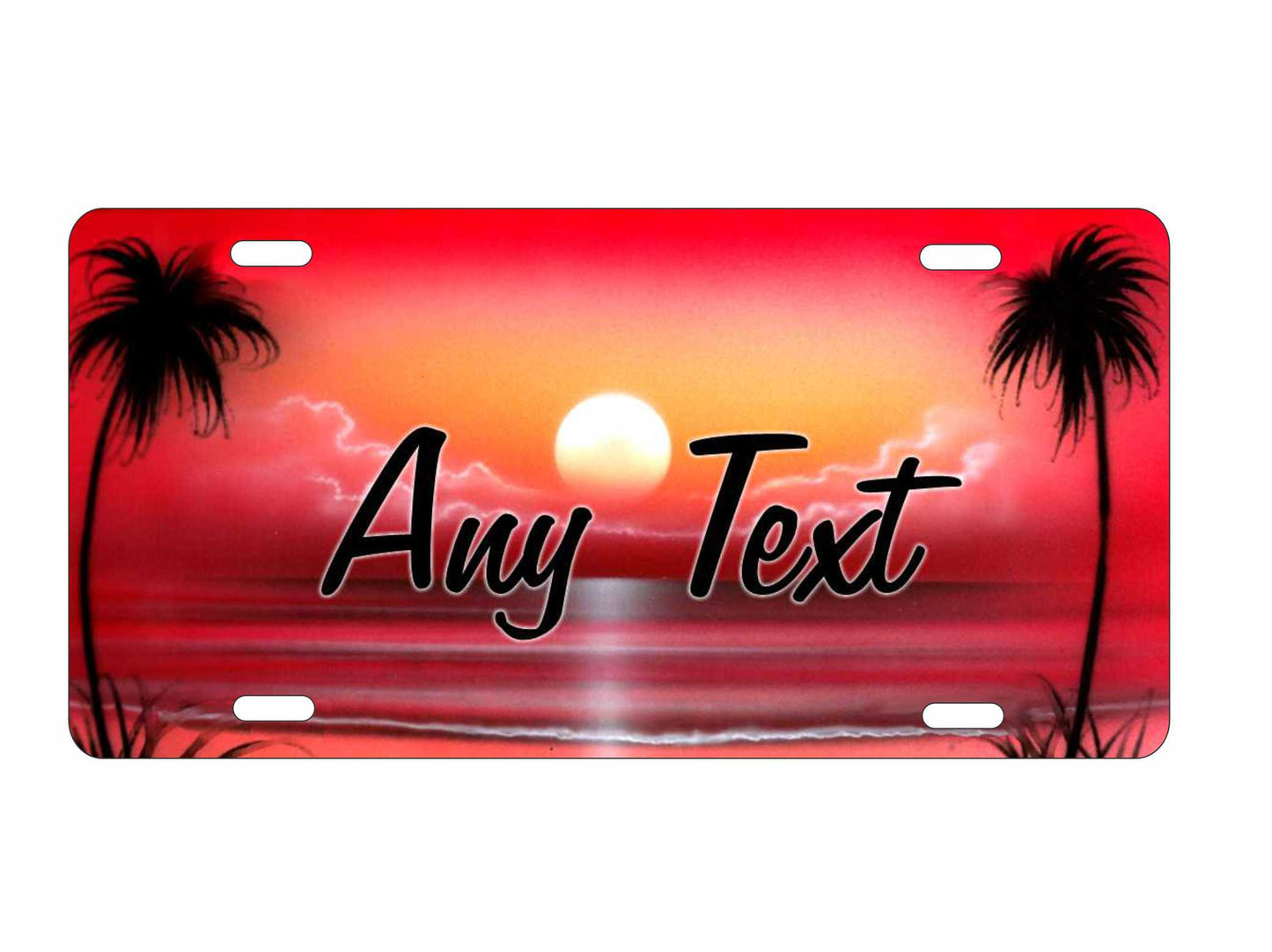 Airbrushed red beach scene car tag personalized novelty decorative front license plate