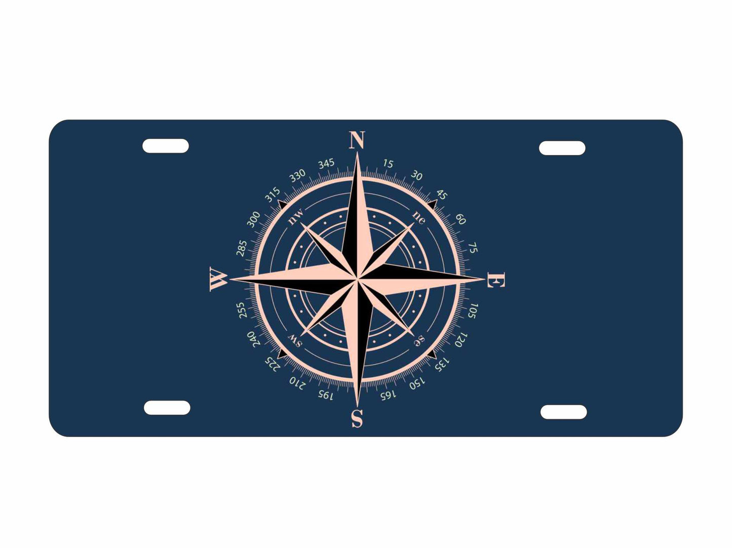 compass rose on navy blue novelty license plate decorative vanity aluminum sign