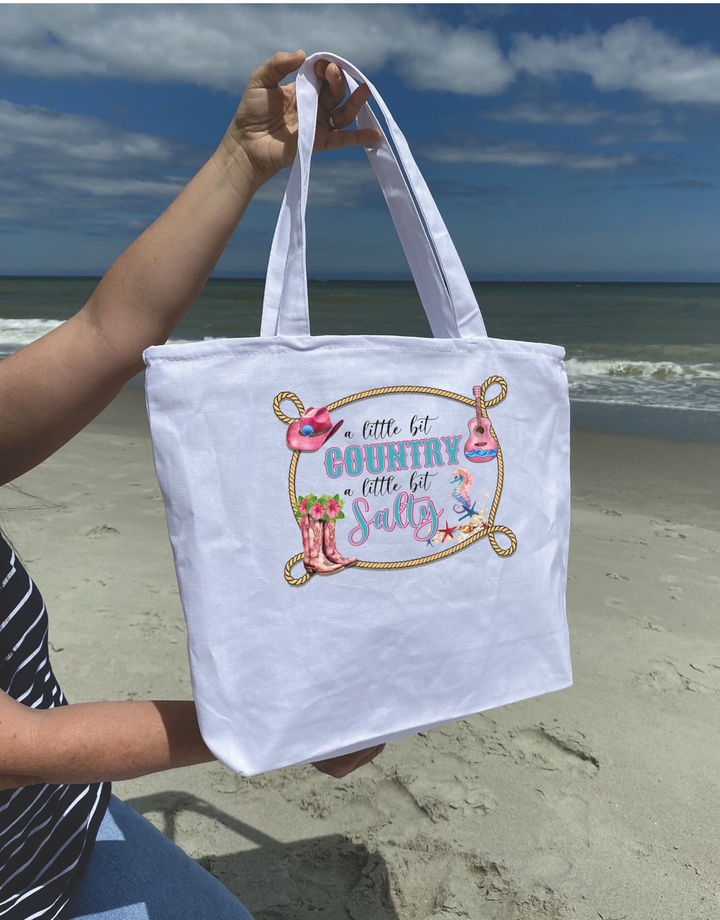 a little bit country a little bit salty Heavy weight cotton canvas large zippered tote bag
