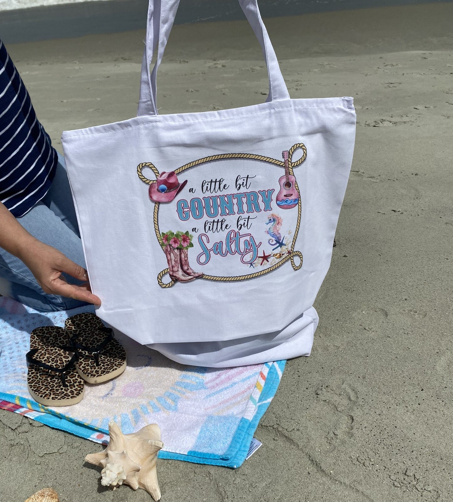 a little bit country a little bit salty Heavy weight cotton canvas large zippered tote bag