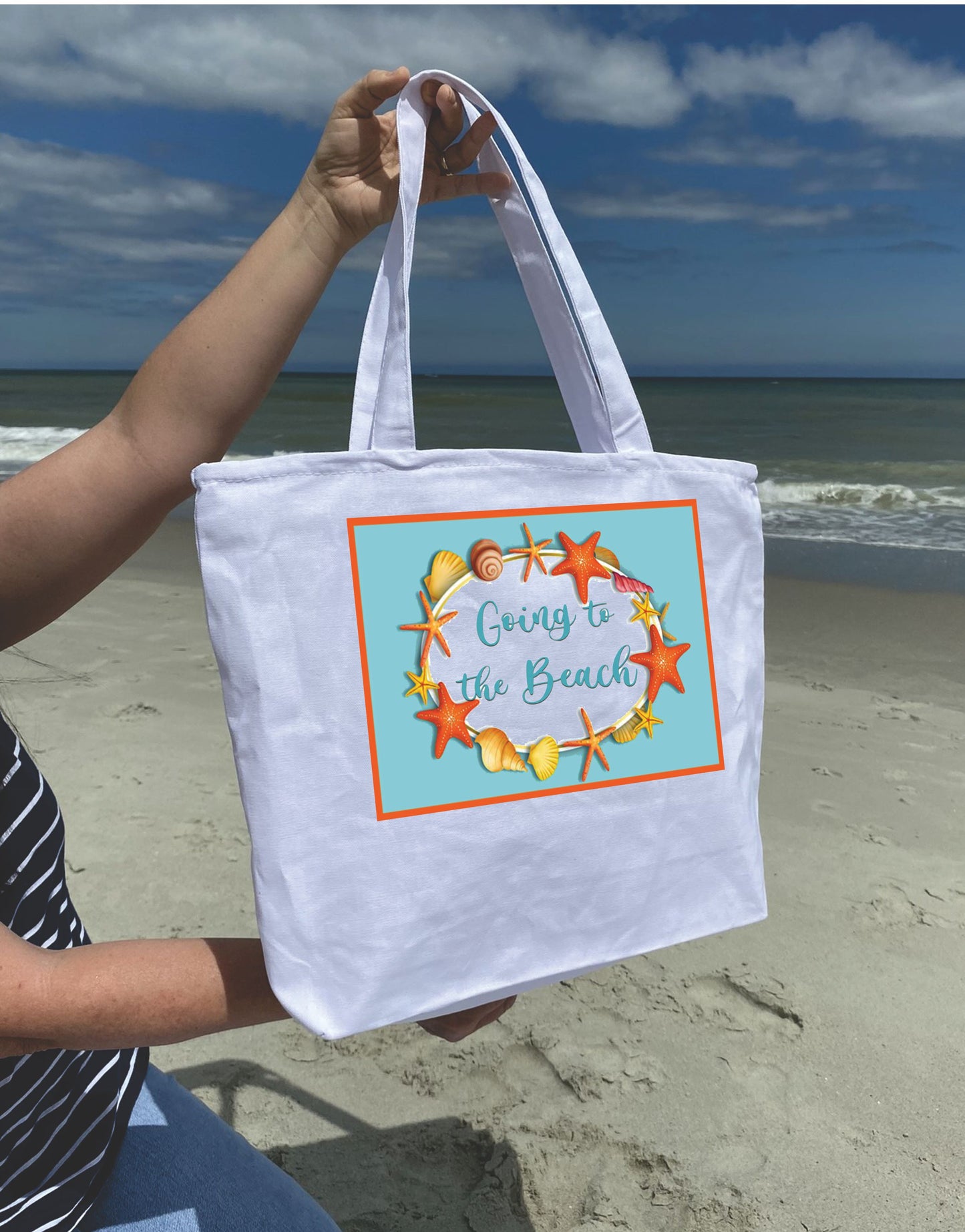 Going to the beach Heavy weight cotton canvas large zippered tote bag