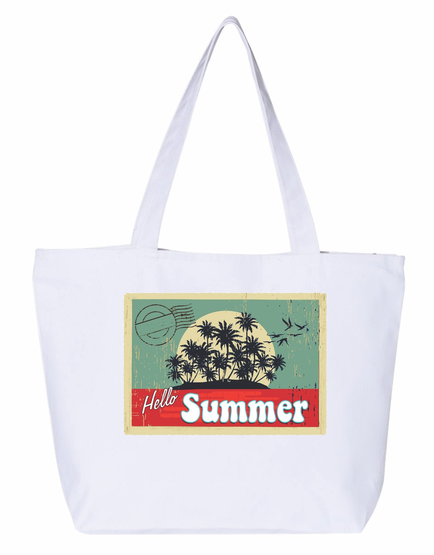 Hello Summer Heavy weight cotton canvas large zippered tote bag