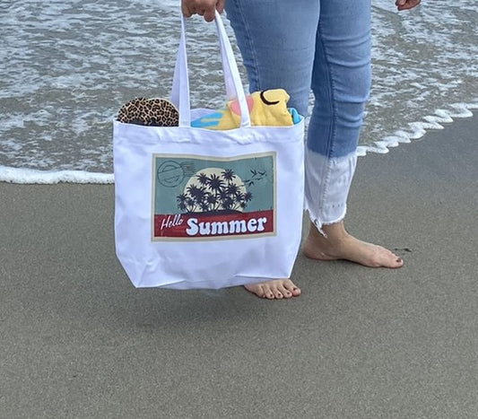 Hello Summer Heavy weight cotton canvas large zippered  tote bag