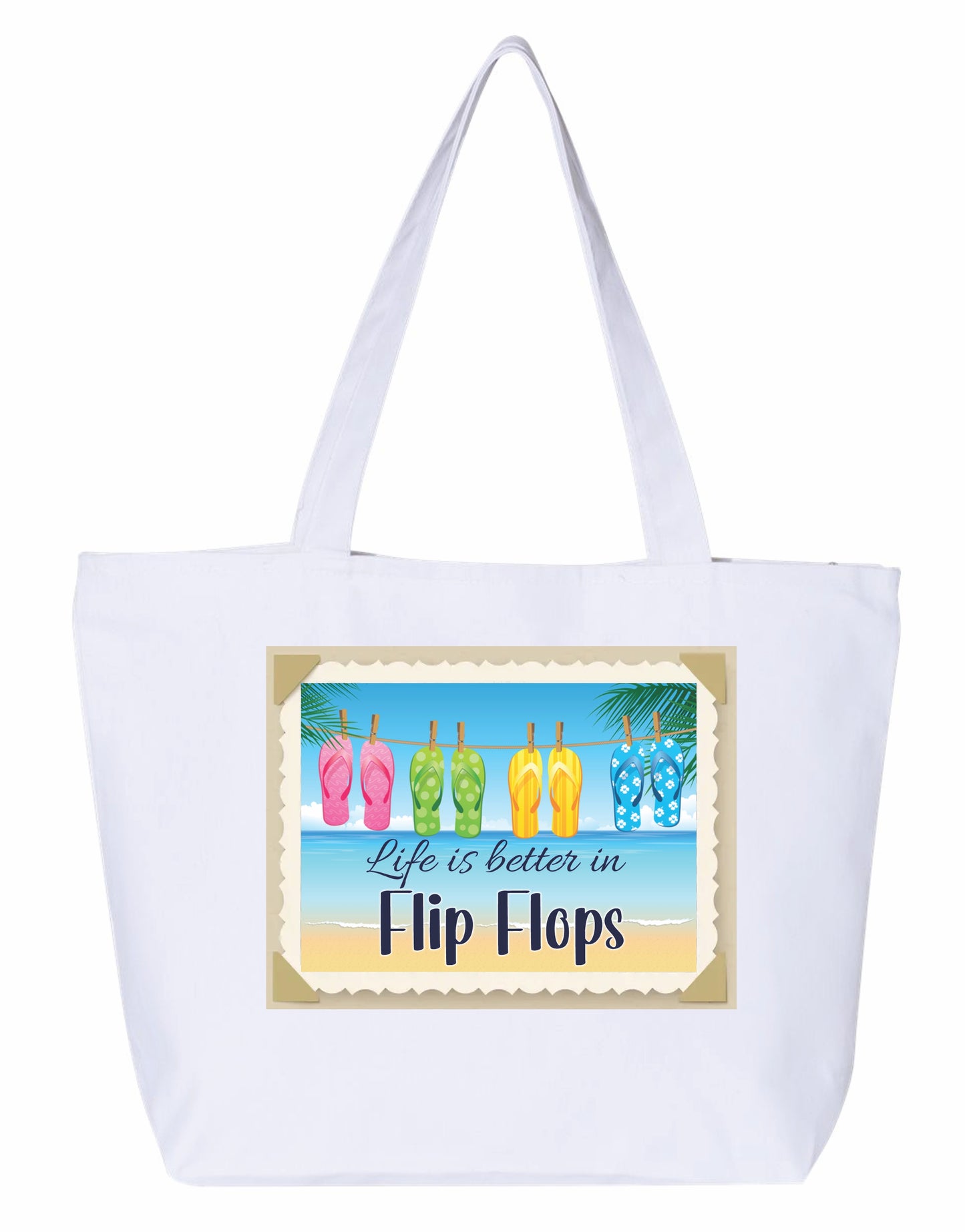 Life is better in flip flops Heavy weight cotton canvas large zippered tote bag