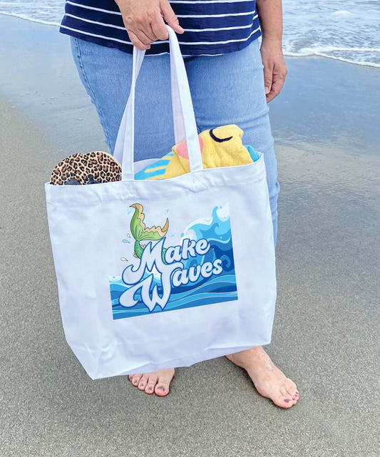 Make waves mermaid tail Heavy weight cotton canvas large zippered tote bag