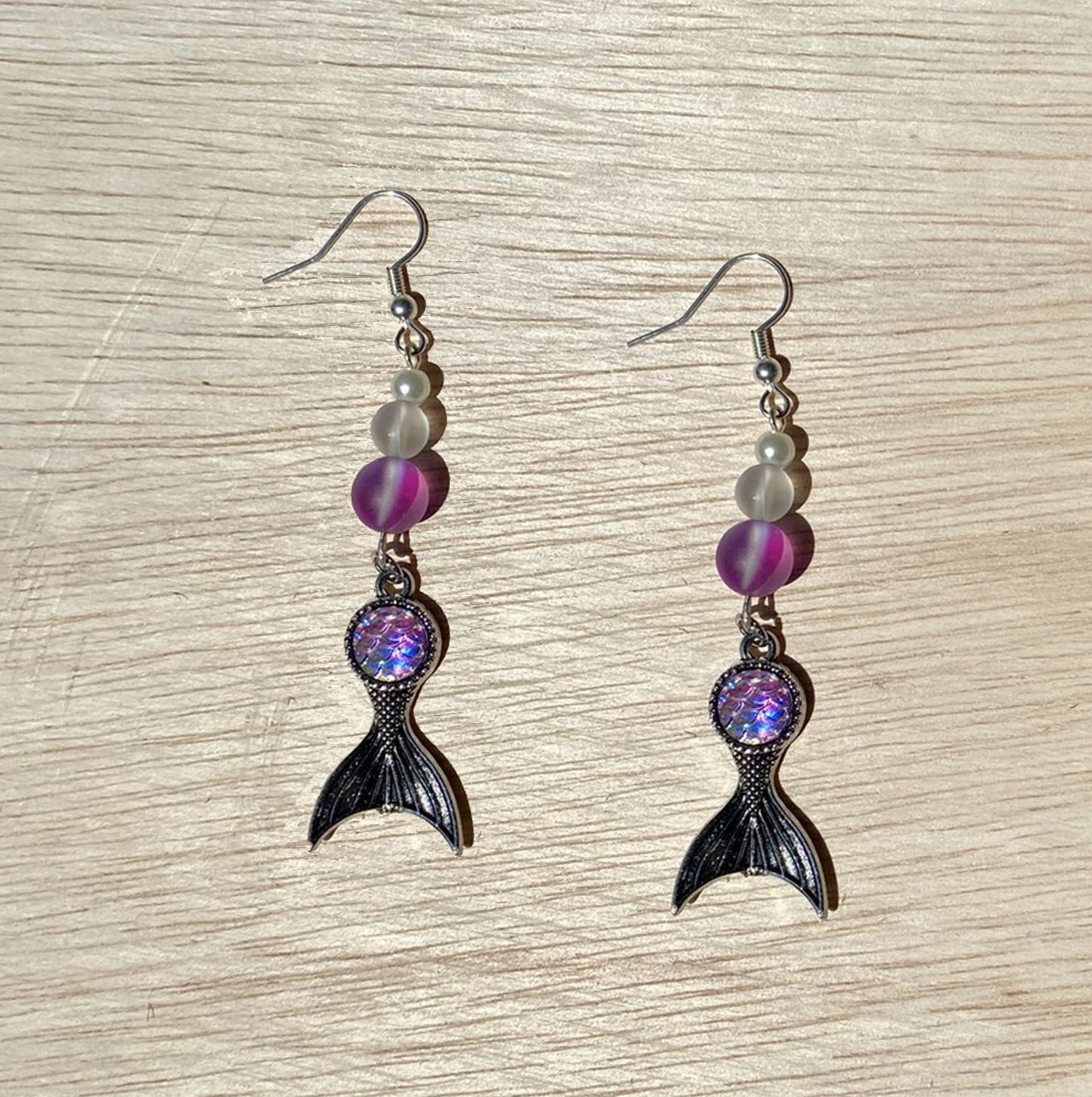 Mermaid tail Dangle Earrings with a glass beads. A Unique gift idea