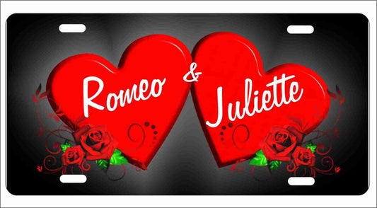 Two Red Hearts with Roses personalized custom Novelty Front license plate Decorative lovers vanity car tag