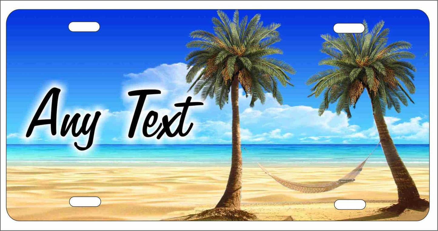 Palm Trees and Hammock Tropical beach scene personalized Novelty Front license plate Decorative Aluminum car tag