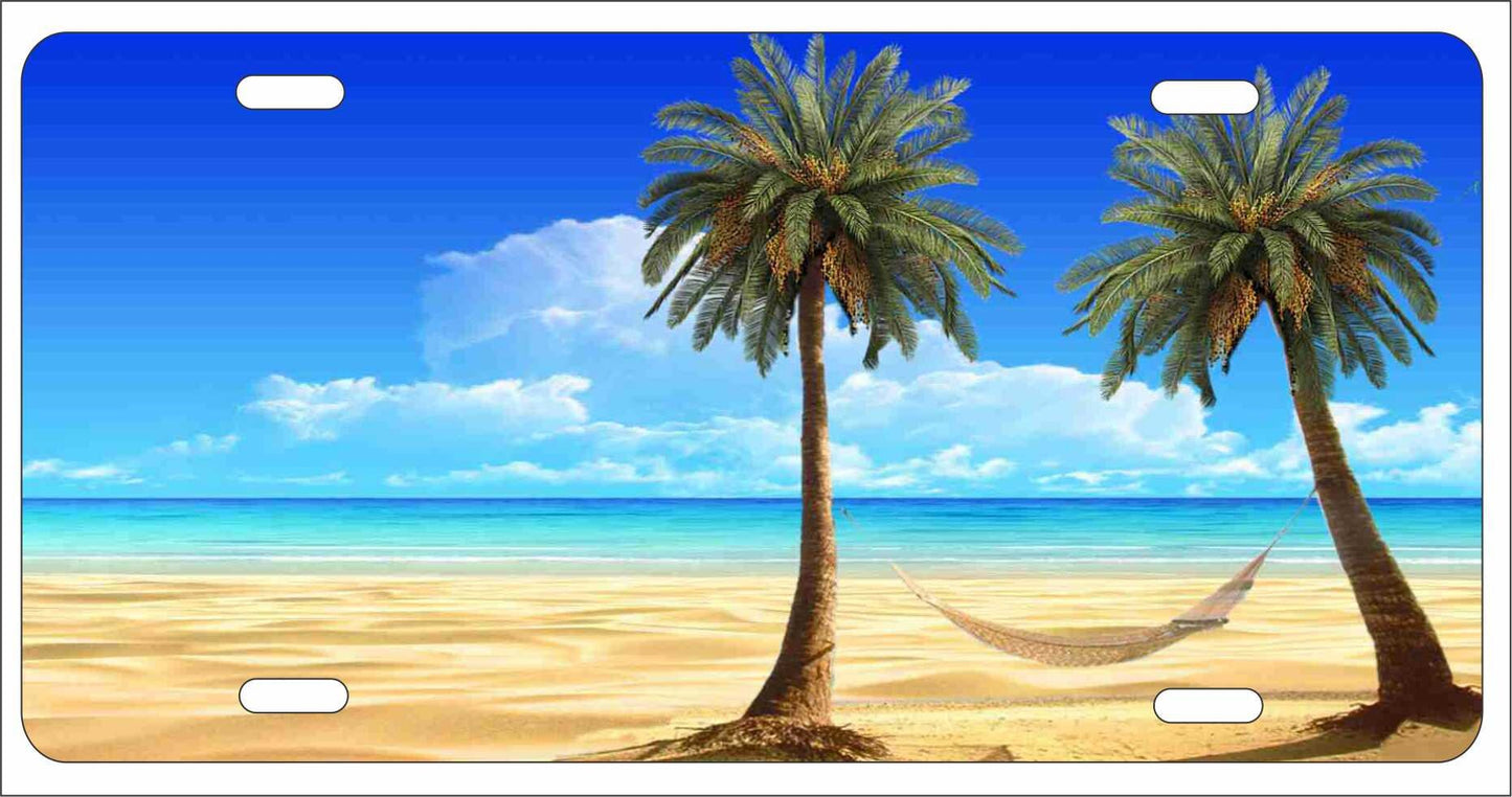 Palm Trees and Hammock Tropical beach scene personalized Novelty Front license plate Decorative Aluminum car tag