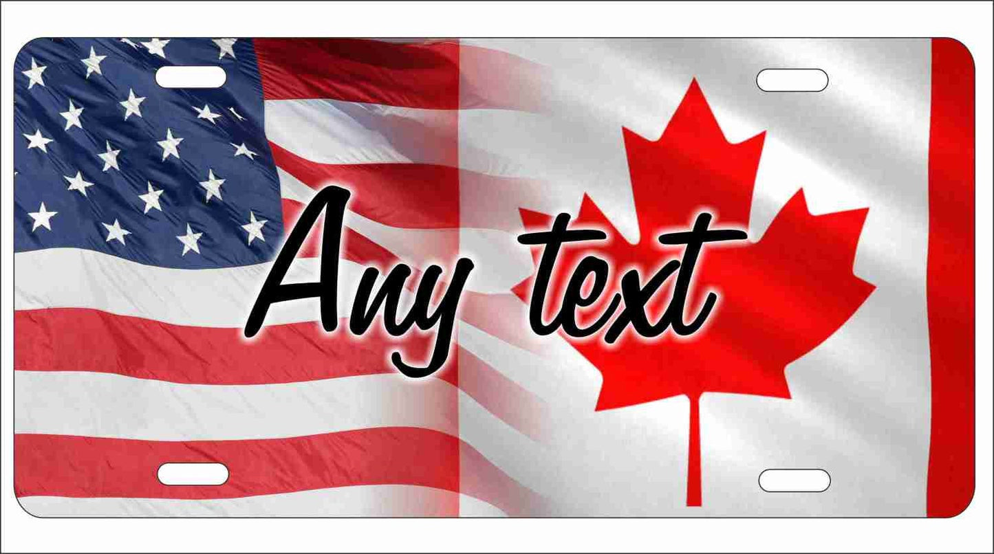 American and Canadian flag personalized custom novelty license plate decorative aluminum vanity front plate