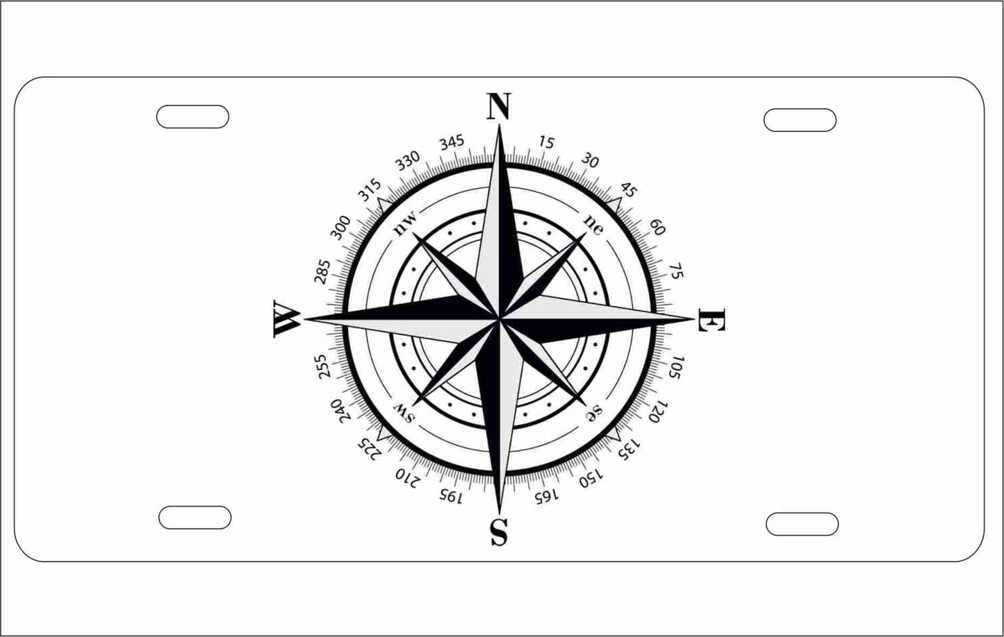 Compass rose novelty license plate decorative vanity aluminum sign