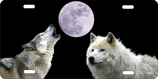 Wolf howling at the moon novelty front license plate wolves predators decorative car tag
