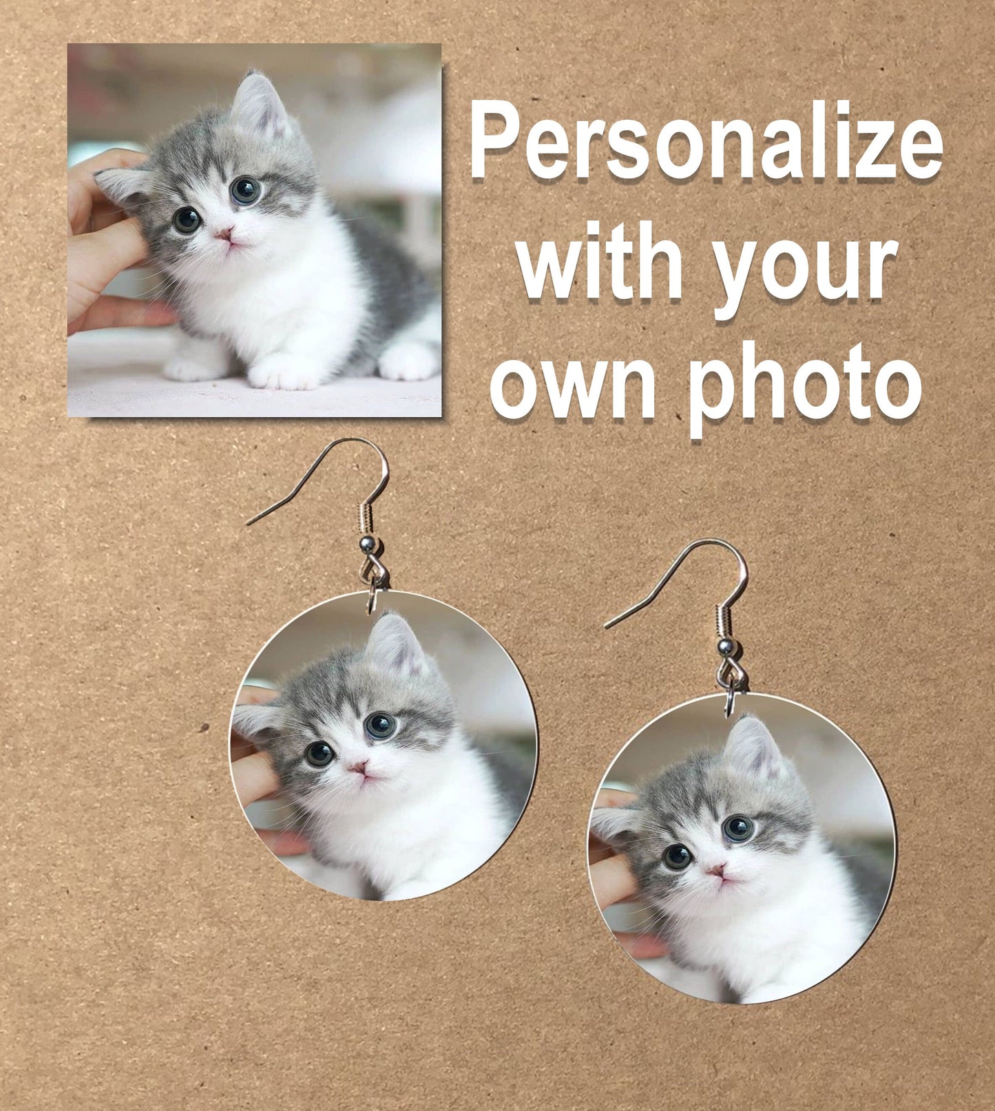 Personalized photo round Dangle Earrings with your own photo. upload your own photo. A Unique custom made gift idea