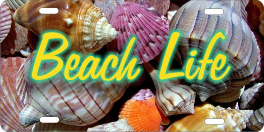 Beach Life novelty front license plate decorative sea shells aluminum vanity car tag