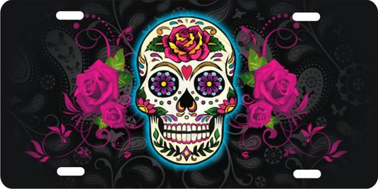 Sugar skull novelty front front license plate custom decorative car tag