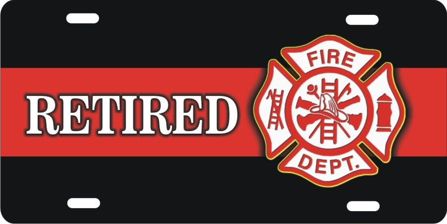 Retired firefighter novelty license plate Fire Dept maltese cross thin red line front plate car tag (Not 3D)