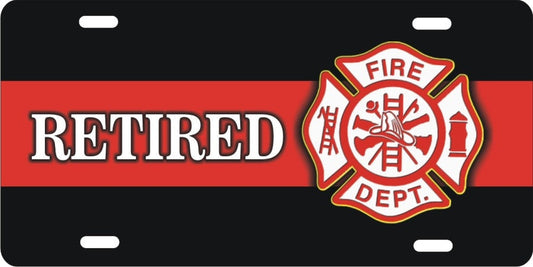 Retired firefighter novelty license plate Fire Dept maltese cross thin red line front plate car tag (Not 3D)