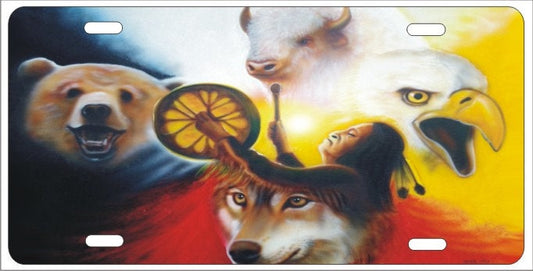 Summoning the Spirits Novelty front license plate Native American Medicine Wheel Decorative Airbrush car tag