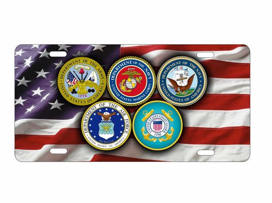 5 branches of the US armed forces novelty military vanity front license plate car tag