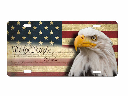 We the people bold eagle on American flag novelty vanity front license plate Americana decorative aluminum sign car tag