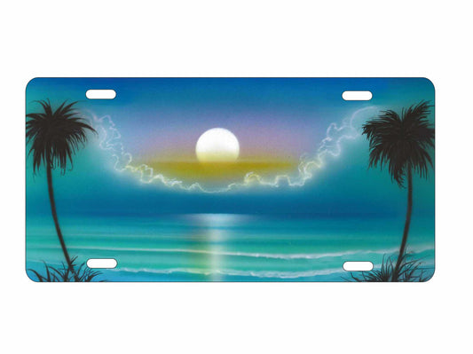 Airbrushed beach scene car tag personalized novelty decorative front license plate