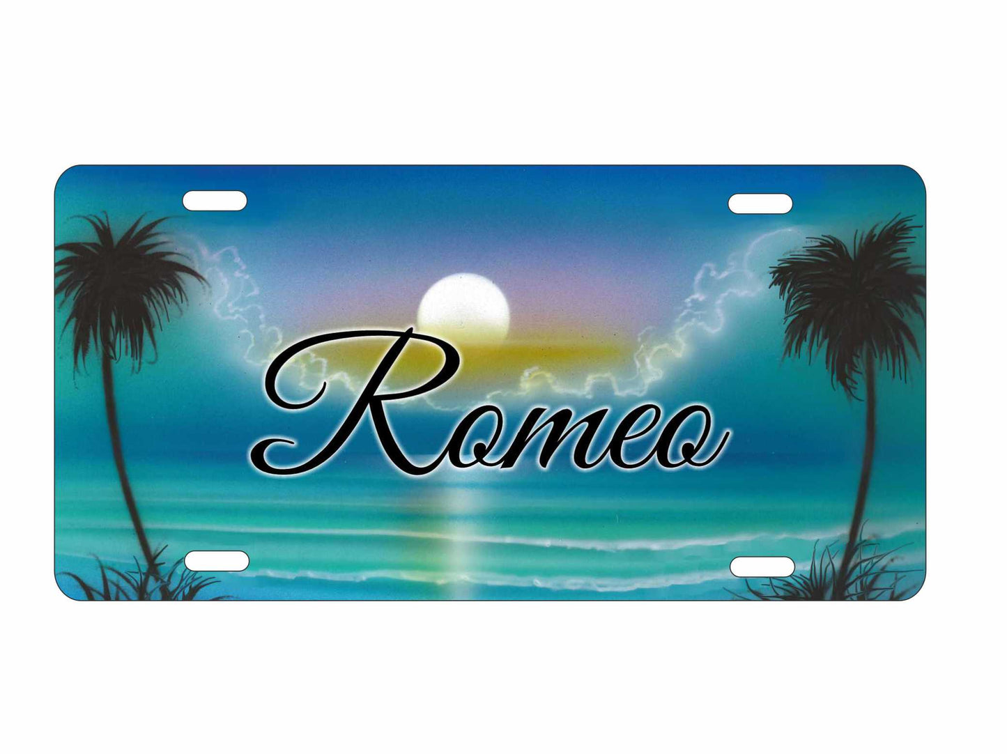 Airbrushed beach scene car tag personalized novelty decorative front license plate