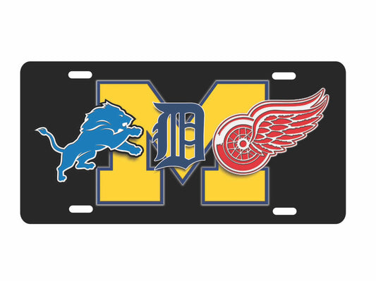 Detroit Michigan sport teams combined logos novelty license plate decorative sport fan aluminum sign