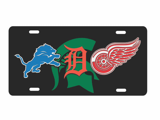 Detroit Michigan State sport teams combined logos novelty license plate decorative sport fan aluminum sign