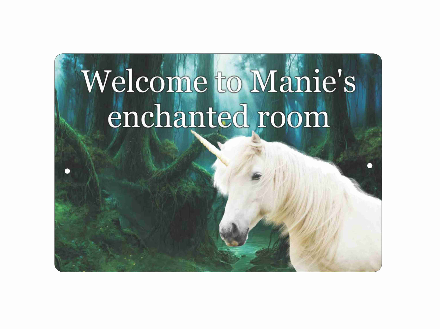 Personalized Unicorn Room Sign, Enchanted Forest Design, Metal Door Plaque, Fantasy Theme Decor 12 x 8 inches