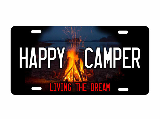 Happy Camper living the dream novelty Front license plate decorative vanity car Camper or RV tag