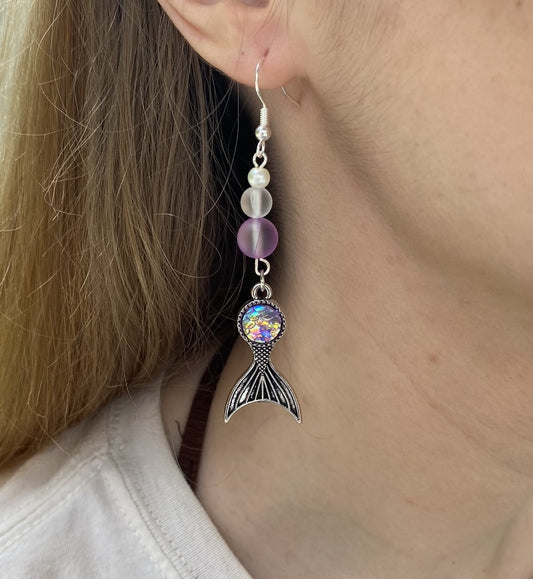 Mermaid tail Dangle Earrings with a glass beads. A Unique gift idea