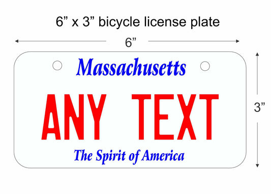 Massachusetts state replica bicycle license plate personalized with any text custom made decorative aluminum sign