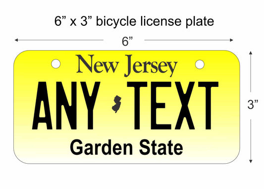 New Jersey state replica bicycle license plate personalized with any text custom made decorative aluminum sign