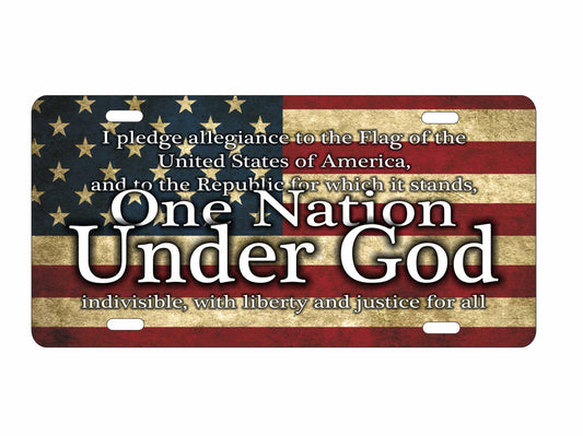 One Nation under God pledge of allegiance American flag novelty vanity front license plate Americana decorative aluminum sign car tag