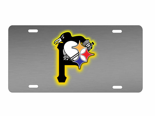 Pittsburgh sport teams combined logo novelty front license plate Decorative vanity car tag