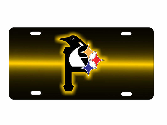 Pittsburgh sport teams combined logo novelty front license plate black and gold Decorative vanity car tag