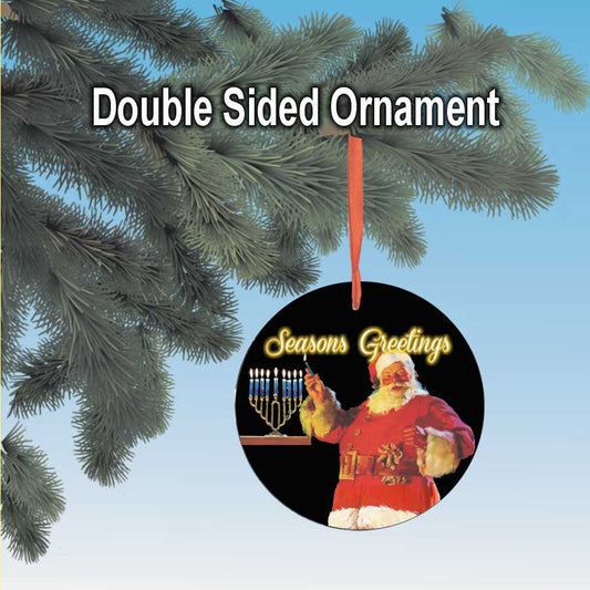 Santa lighting the menora Christmas Hanukka ornament Holiday Gift