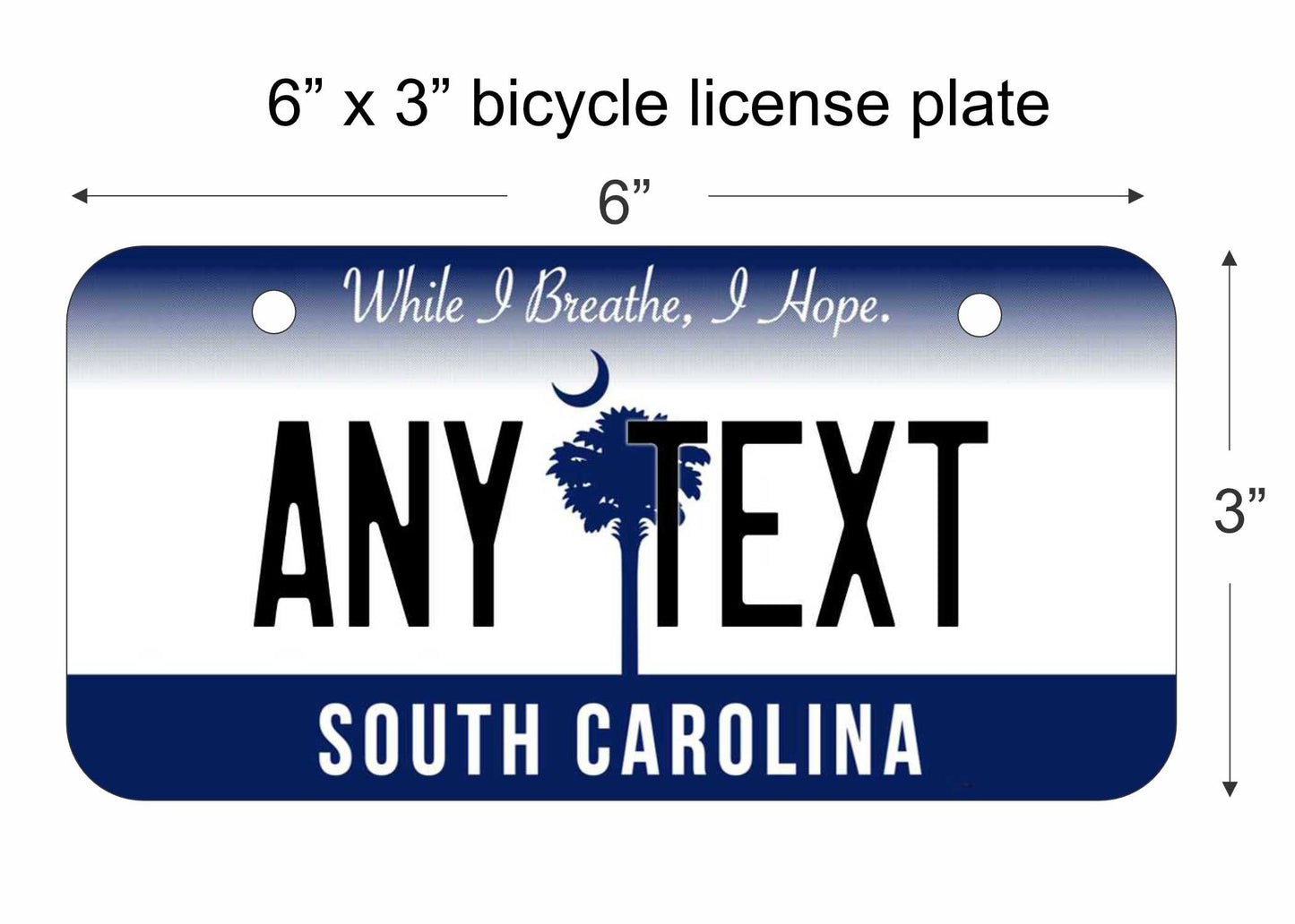 South Carolina replica bicycle license plate personalized with any text custom made decorative aluminum sign