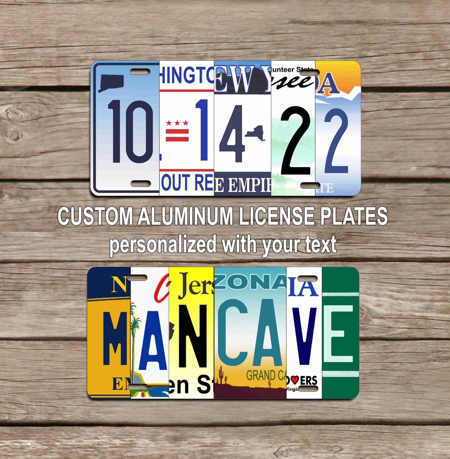 Personalized Custom license plate aluminum sign looks like a collection of state license plates