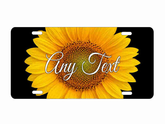 Personalized Sunflower Vanity Front Plate, Custom Text Decorative sign, Aluminum, Black and Yellow Floral Design  12 x 6 inches