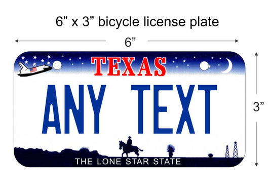 Texas replica bicycle license plate personalized with any text custom made decorative aluminum sign