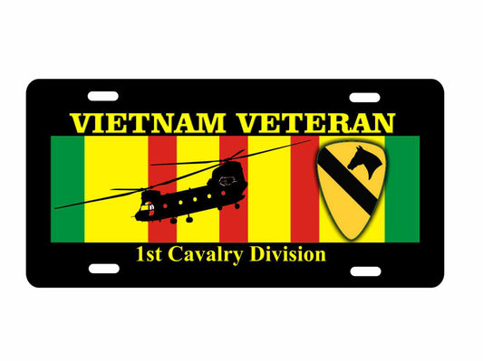 Vietnam veteran 1st cavalry division Chinook cargo helicopter novelty license plate car tag decorative military aluminum front plate
