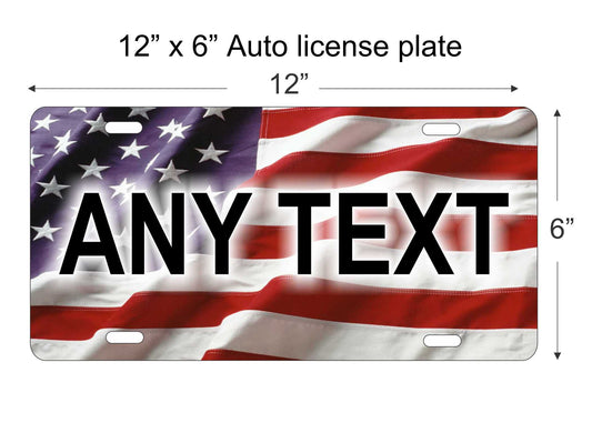 American flag personalized novelty vanity front license plate Americana decorative aluminum sign car tag