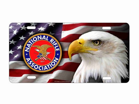 NRA bold eagle on American flag novelty vanity front license plate Americana decorative aluminum sign car tag