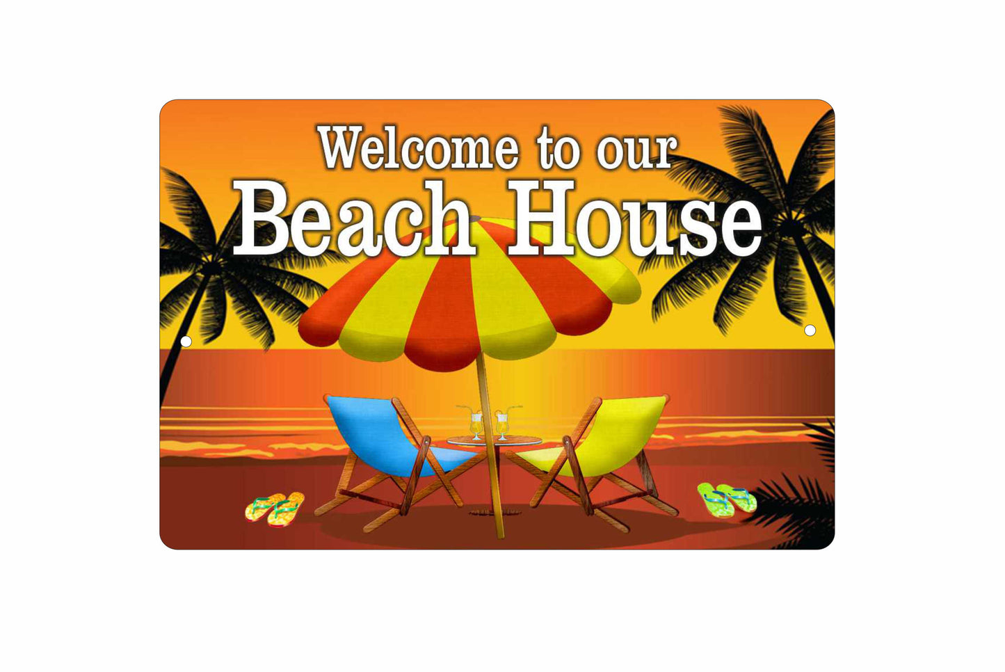 Welcome to our Beach House personalized custom made decorative aluminum sign 12 x 8 inches