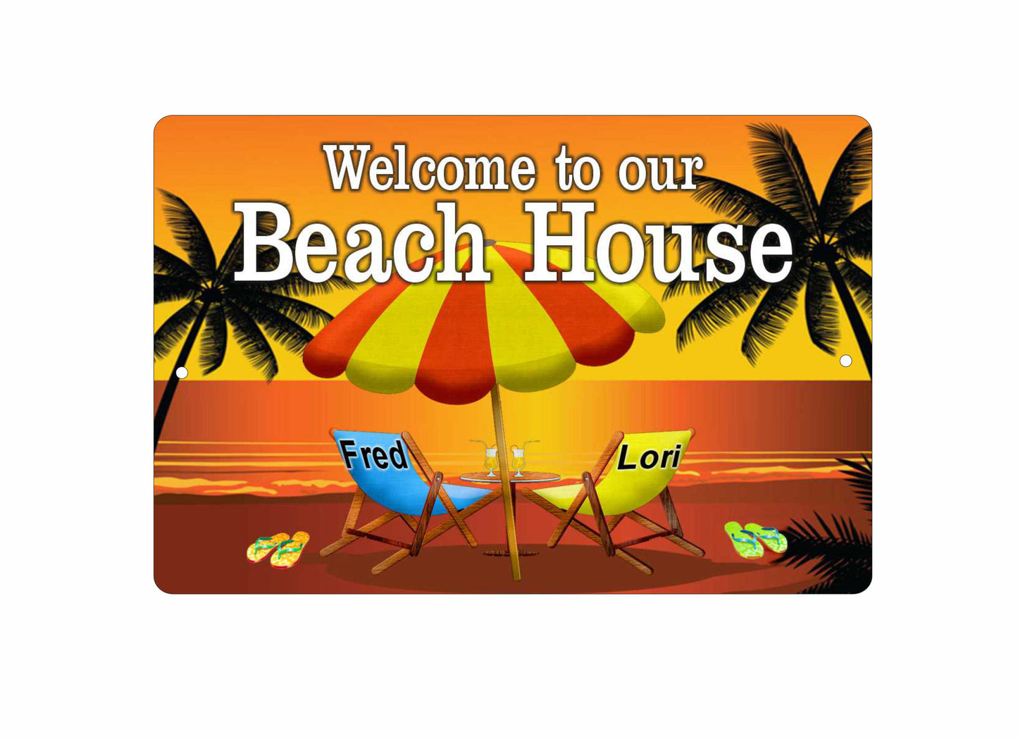 Welcome to our Beach House personalized custom made decorative aluminum sign 12 x 8 inches